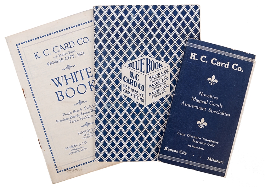 K.C. Card Co. White Book and Two K.C. Card Co. Blue Books.