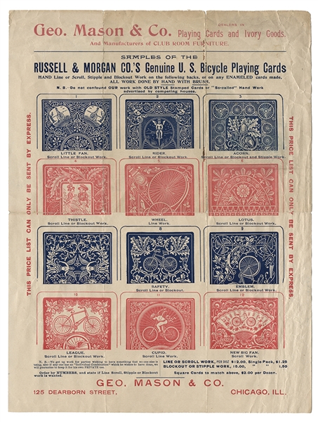 George Mason & Co. Flyer for Marked Russell & Morgan Bicycle Playing Cards and Cheating Items. 