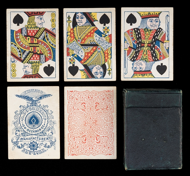 E.M. Grandin & Co. Pebbled Leather Playing Card Case with Andrew Dougherty Deck of Playing Cards. 