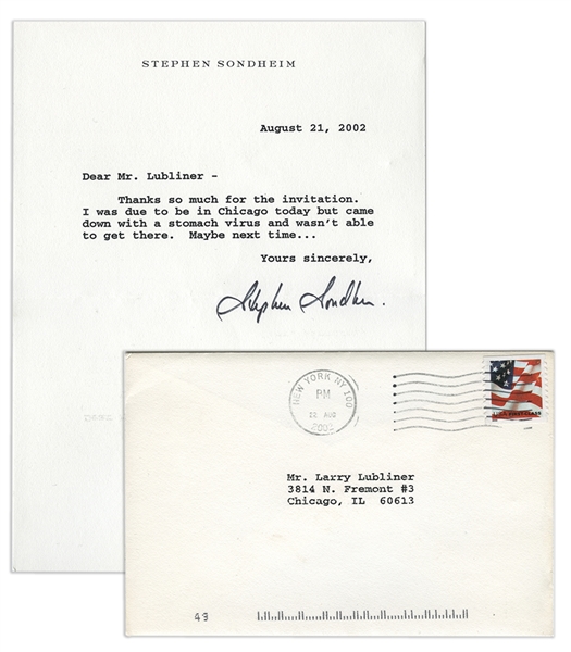 Group of Four Notes Signed by Stephen Sondheim. 