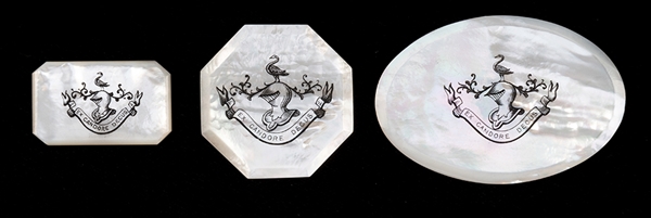 Three Engraved Mother of Pearl Gaming Plaques. 