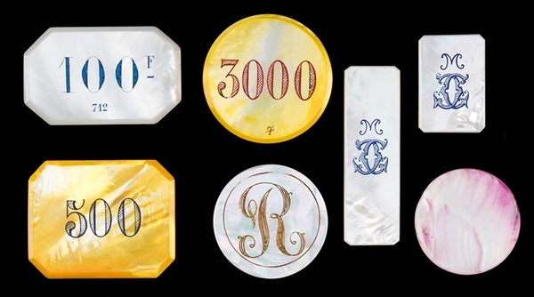 Seven Miscellaneous Mother of Pearl Plaques. 