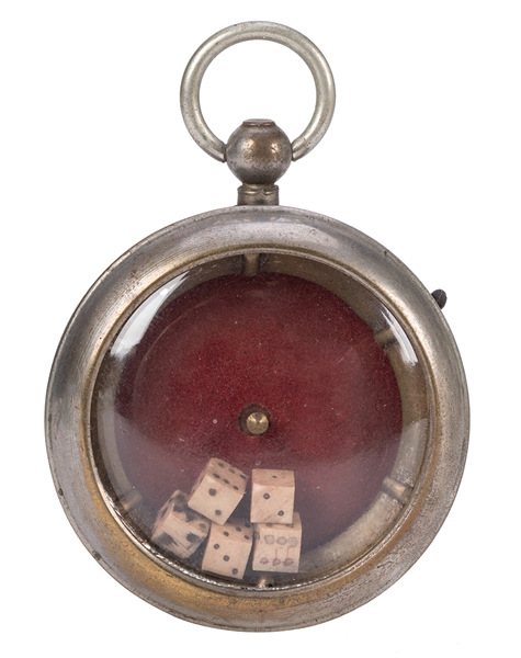 Dice Gambling Pocket Watch with Five Miniature Bone Dice. 