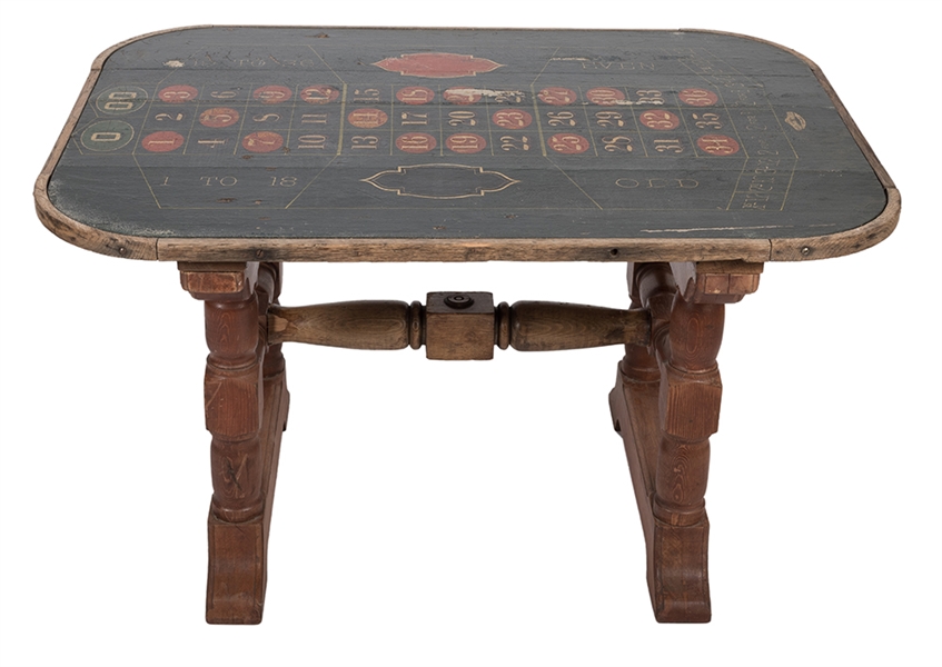 Geo. Mason Co. Hand Painted Oil Cloth Roulette Layout and Table. 