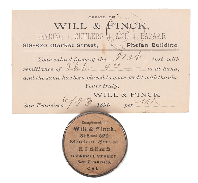 Will & Finck Postcard & Pocket Mirror. 