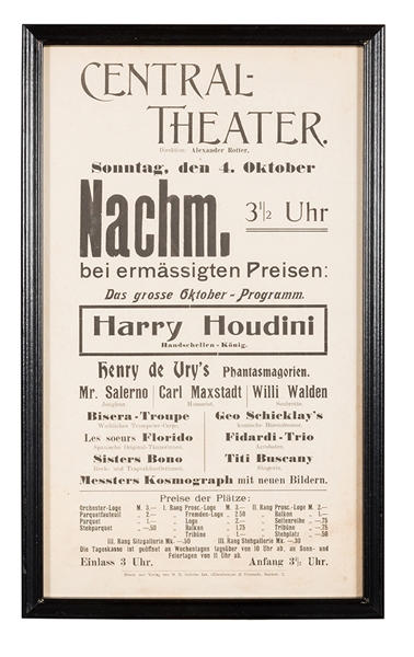 Houdini German Central Theater Variety Bill.