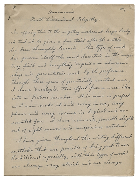 Group of Ted Annemann Letters to Walter Gibson, and “Fourth Dimensional Telepathy” Manuscript.