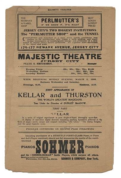 Theatrical Program for Joint Performance by Kellar and Thurston.