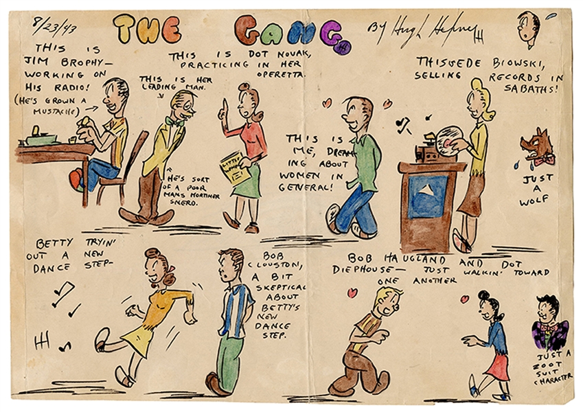 Original High School Cartoon, “The Gang,” by Hugh Hefner.