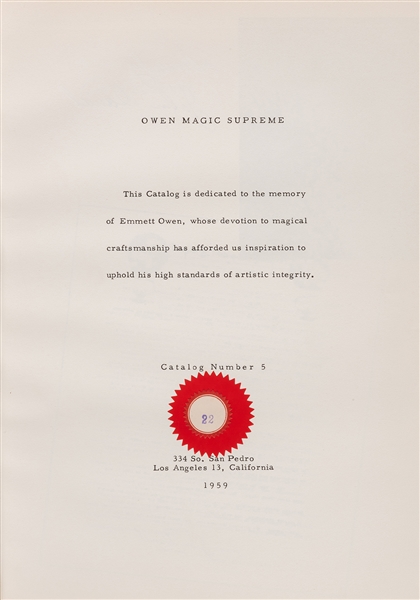 Owen Magic Supreme Catalog No. 5. Deluxe Edition.