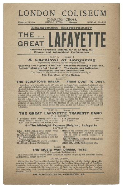 The Great Lafayette London Coliseum Handbill.