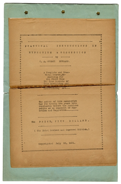 Archive of Hypnotism Ephemera, Including Manuscript by C.A. Newmann.