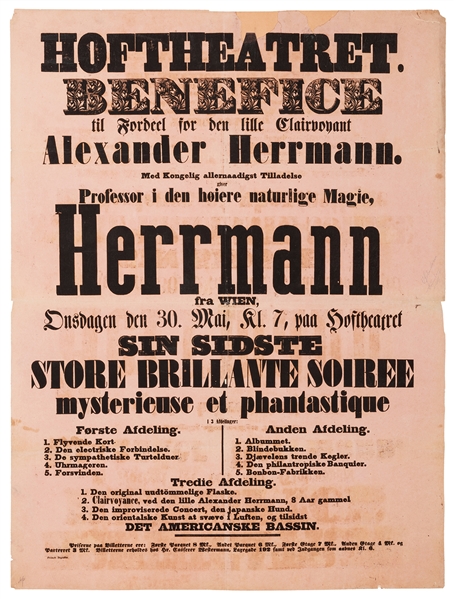 Theatre Broadside. Benefice til Fordeel for den lille Clairvoyant Alexander Herrmann.