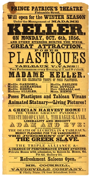 Madame Keller. Poses Plastiques. Prince Patrick’s Theatre Broadside.