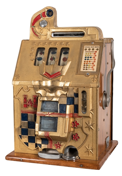 Mills 10 Cent Gold Award Castle Front Slot Machine.