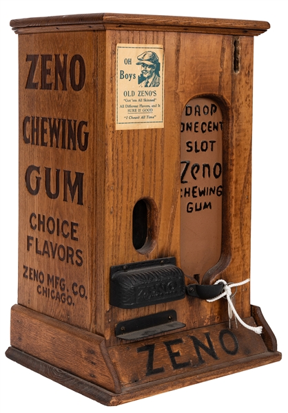 Zeno 1 Cent Wood Gum Machine with Clock Work Mechanism.