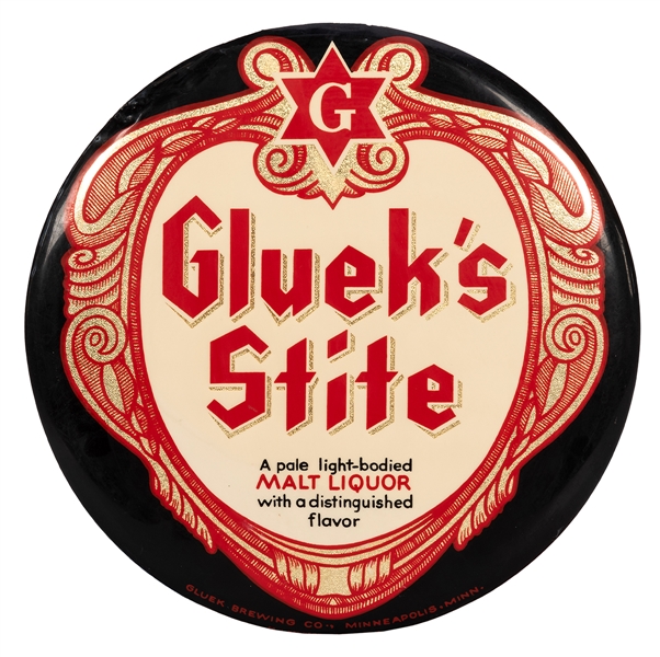 Gluek’s Stite. Celluloid Button Sign.