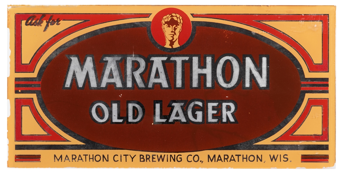 Marathon Old Lager Reverse Glass Sign.