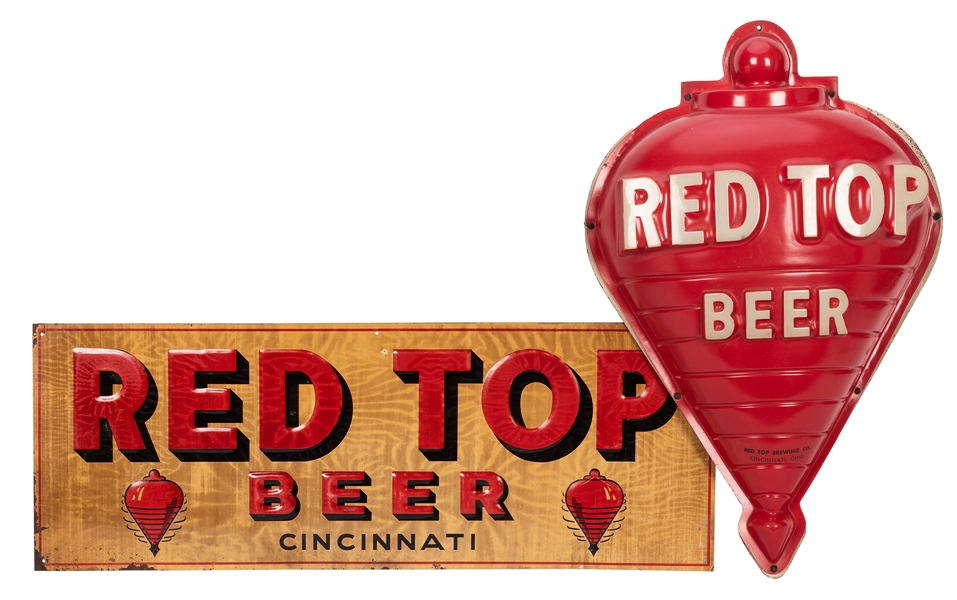 Red Top Beer Molded Plastic Light and Three Tin Signs.