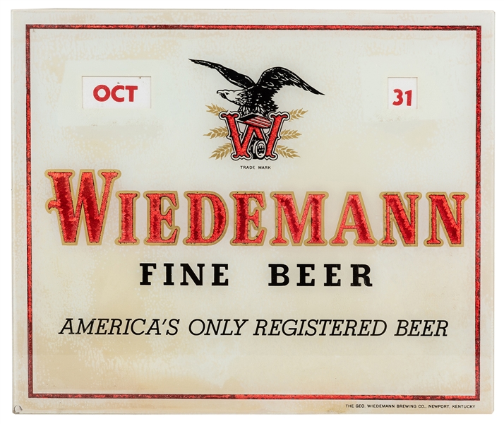 Wiedemann Beer Reverse Glass Calendar Sign.