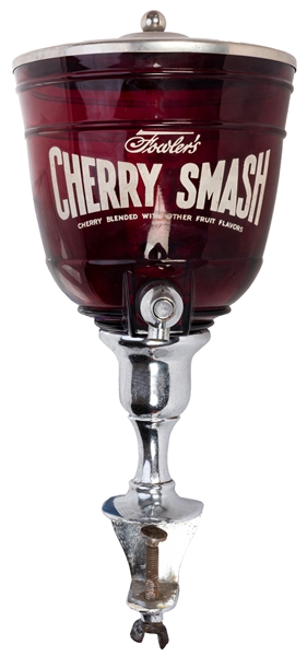 Fowler’s Cherry Smash Syrup Dispenser with Lid.