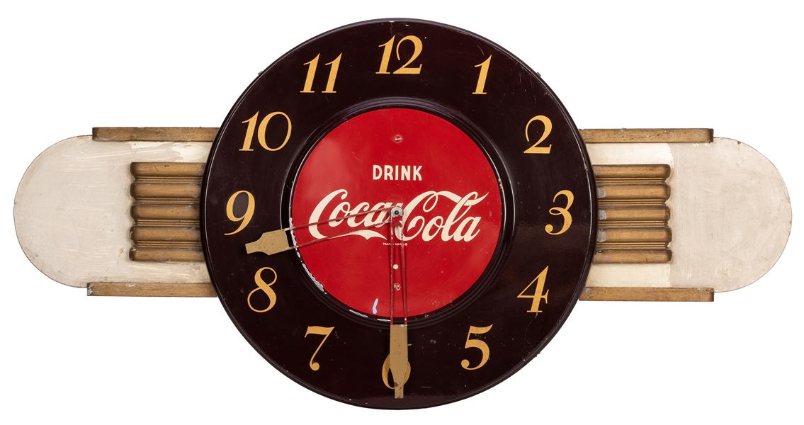 Brown Button Coca Cola Electric Wall Clock.