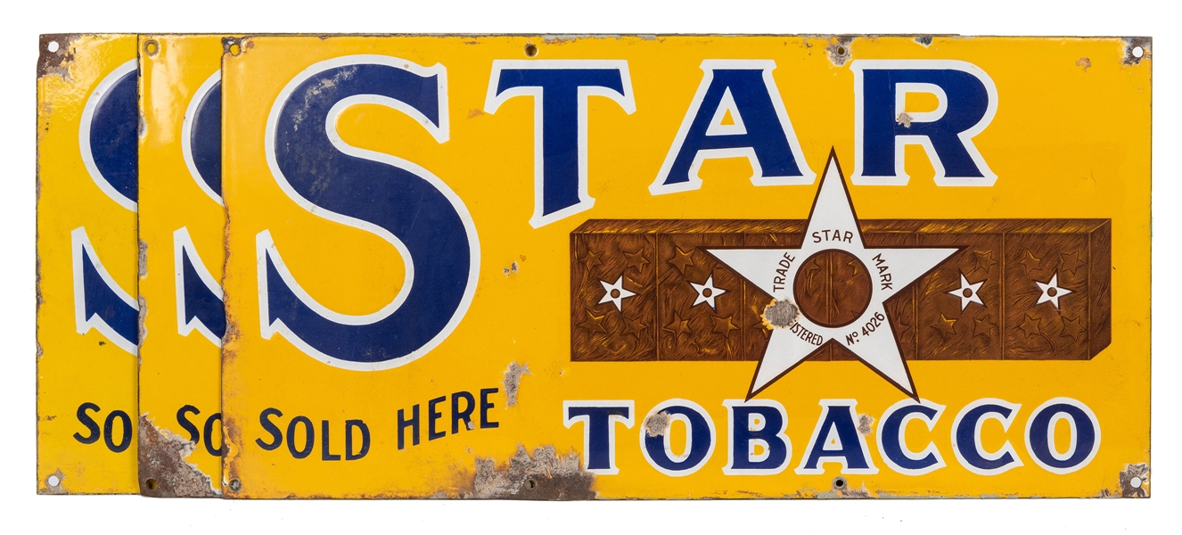 Three Star Tobacco Porcelain “Sold Here” Signs.