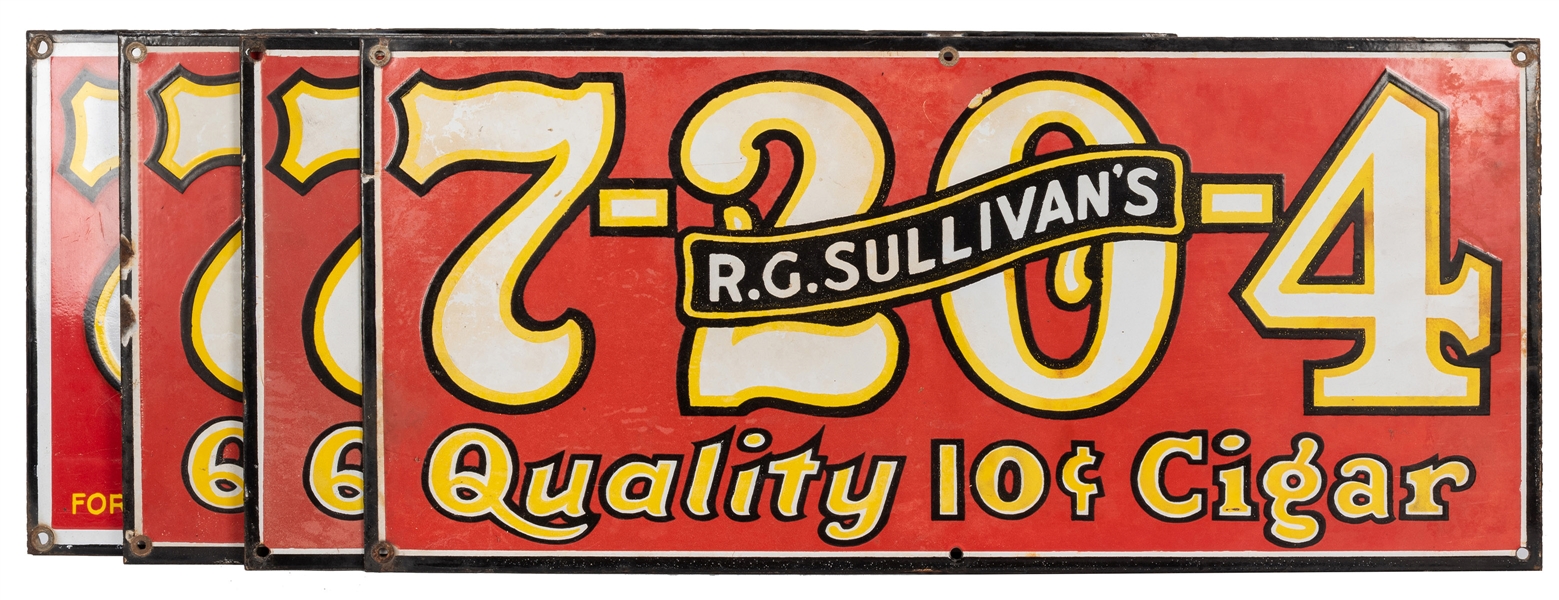 Four “7-20-4” R.G. Sullivan’s Quality 10 Cent Cigars Porcelain Signs.