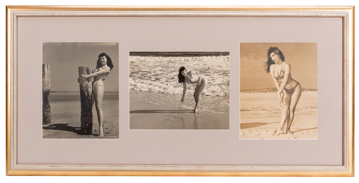 Framed Trio of Bettie Page Pinup Photographs.