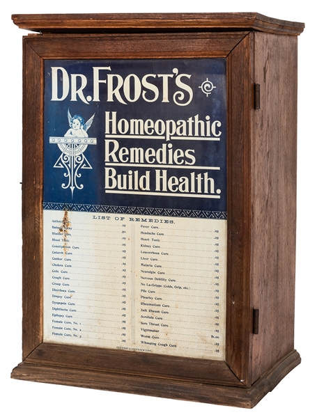 Dr. Frost’s “Homeopathic Remedies Build Health” Medicine Cabinet.