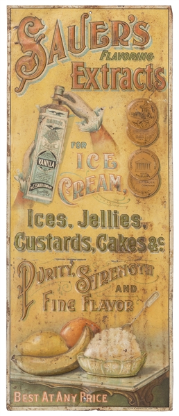 Sauer’s Flavoring Extracts Embossed Tin Sign.