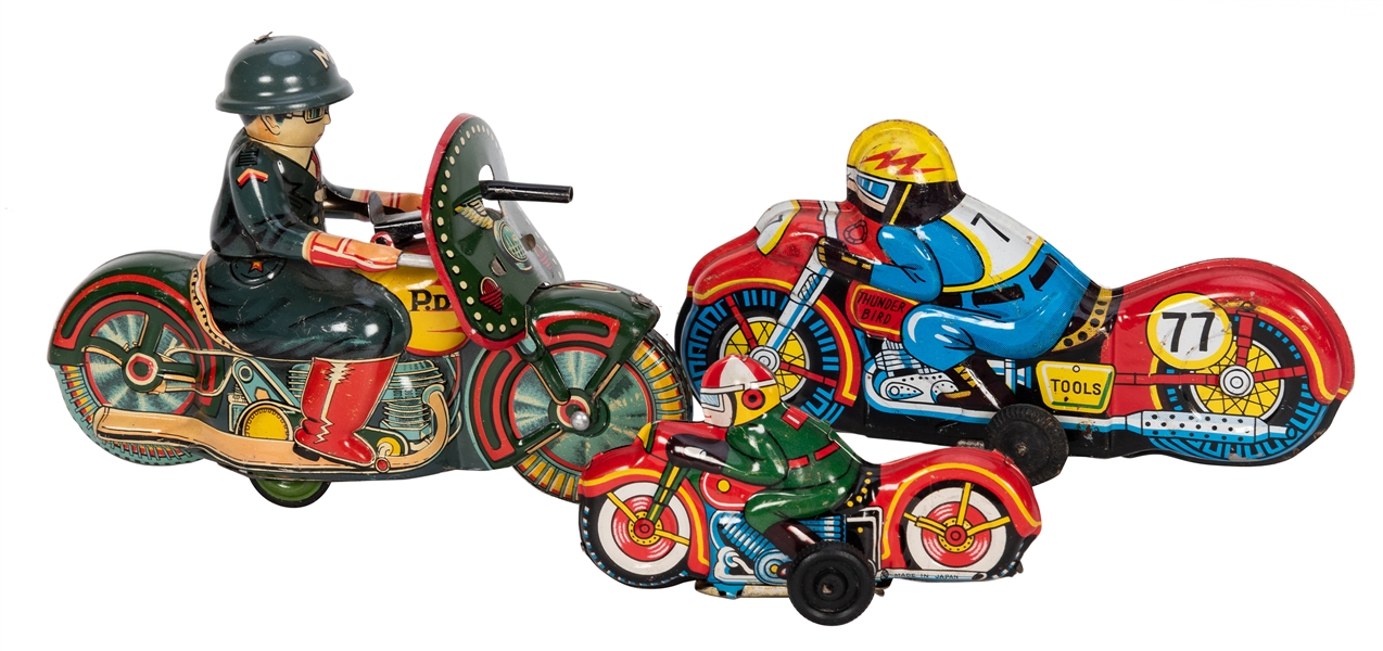 Three Japanese Tin Litho Motorcycle Toys