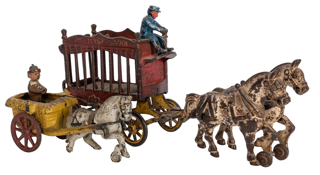 Two Cast Iron Horse Drawn Wagon Toys.