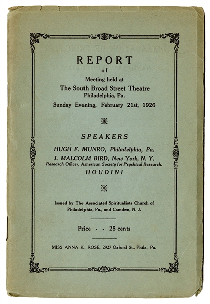 Report of the Meeting Held at the South Broad Street Theatre Philadelphia, Pa.