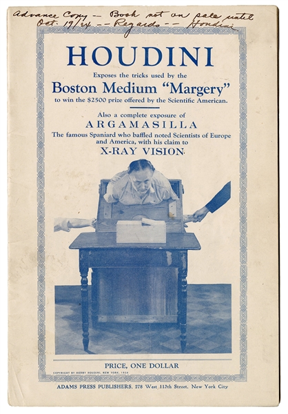 Houdini Exposes the Tricks Used by the Boston Medium “Margery”. Advance Copy.