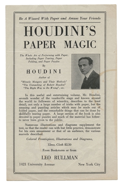 Prospectus with Order Form for Houdini’s Paper Magic.