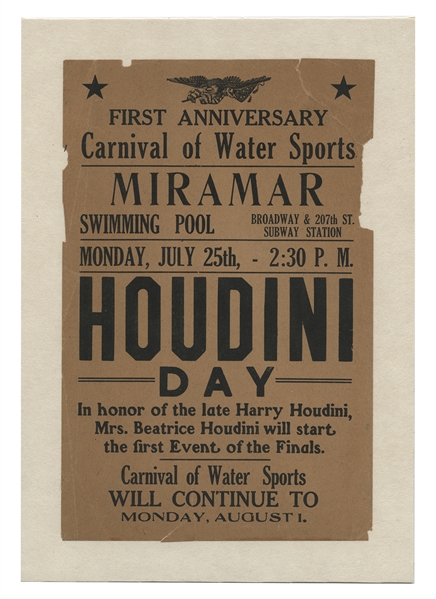 Houdini Day Memorial Miramar Swimming Pool Flyer.