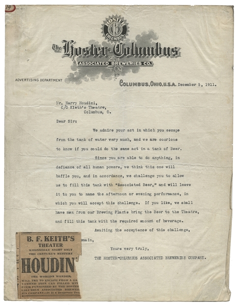 Houdini Trunk Escape Challenge Letter.
