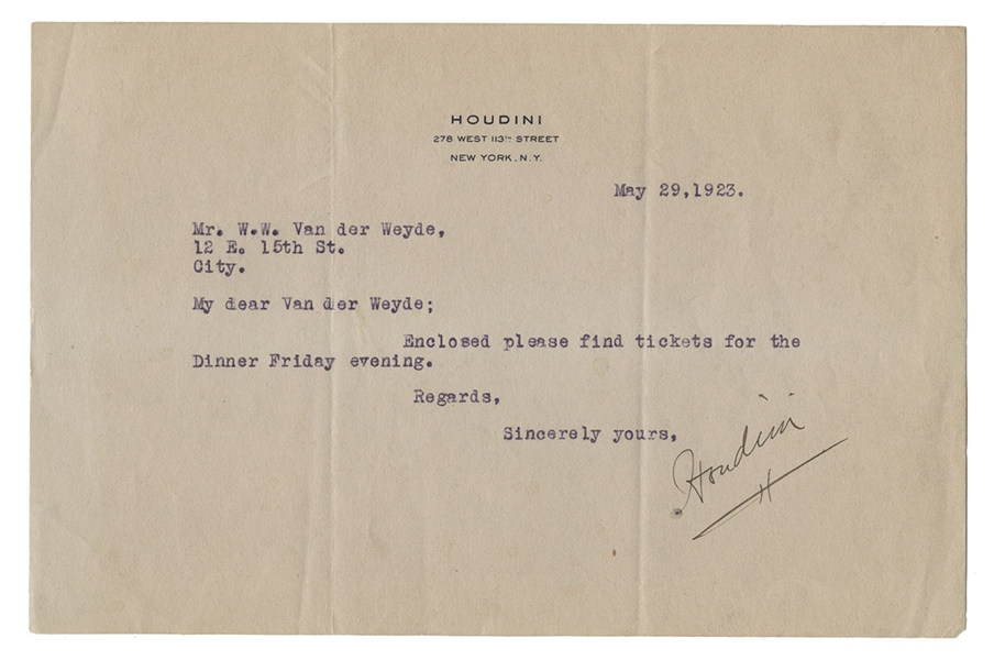 Typed Letter Signed by Houdini.