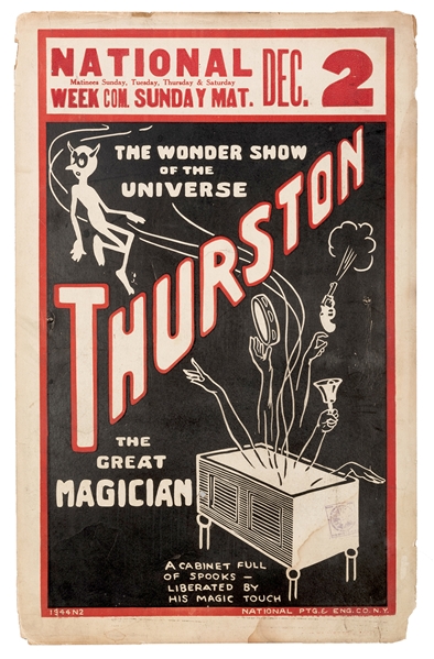 Thurston The Great Magician. A Cabinet Full of Spooks Liberated By His Touch.
