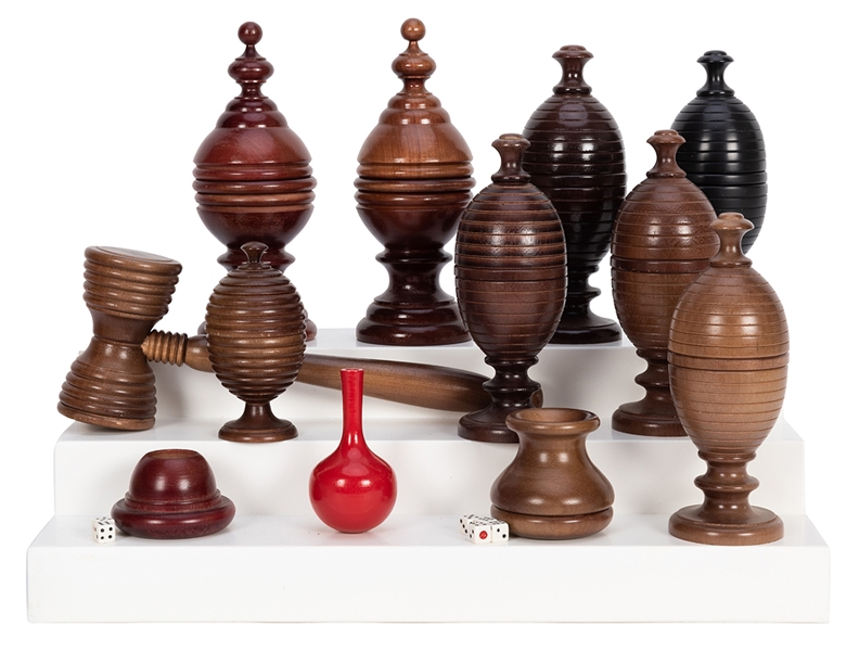 Group of 12 Mikame Wooden Vases and Bottle Tricks.