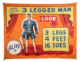 Frank Lentini. 3 Legged Man Sideshow Banner.