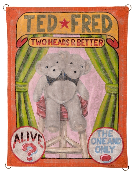 Ted. Fred. Two Heads are Better. Miniature Sideshow Banner.