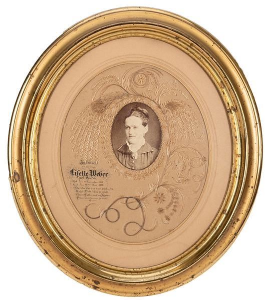 Antique Hair and Straw Mourning Portrait.