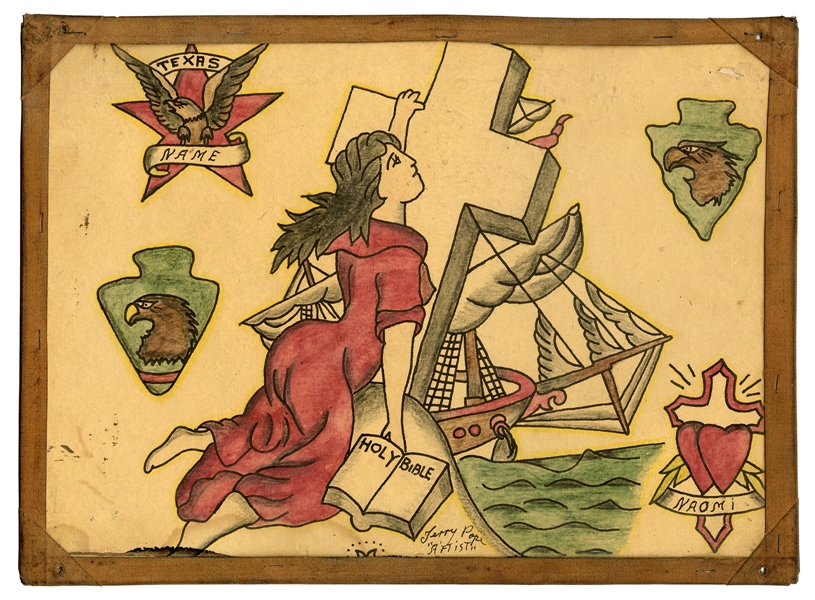 Tattoo Folk Art Panel on Paper.
