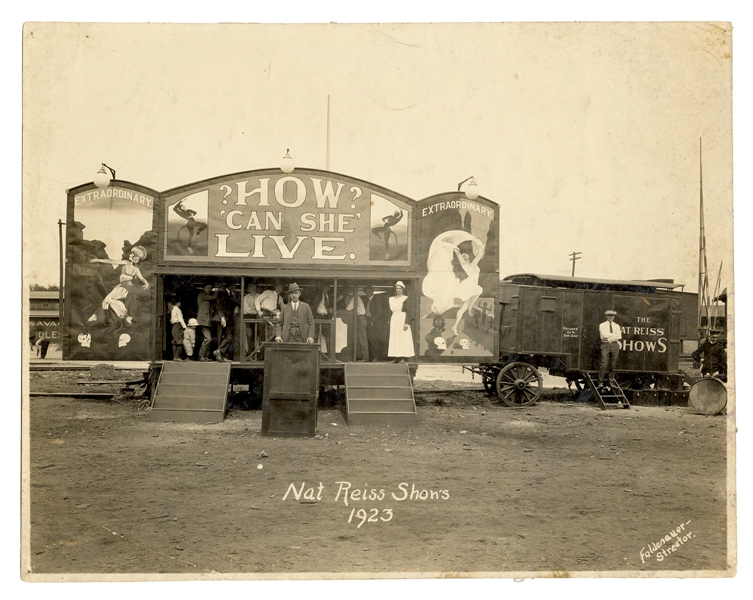 Photograph of Nat Reiss Shows 1923 Sideshow Exhibit.