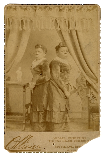 Millie—Christine The Two-Headed Nightingale Cabinet Card Photograph.
