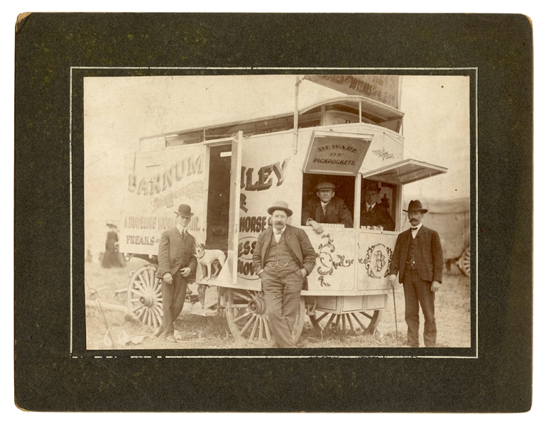 Cabinet Card Photograph of Barnum & Bailey Sideshow Freaks Wagon.