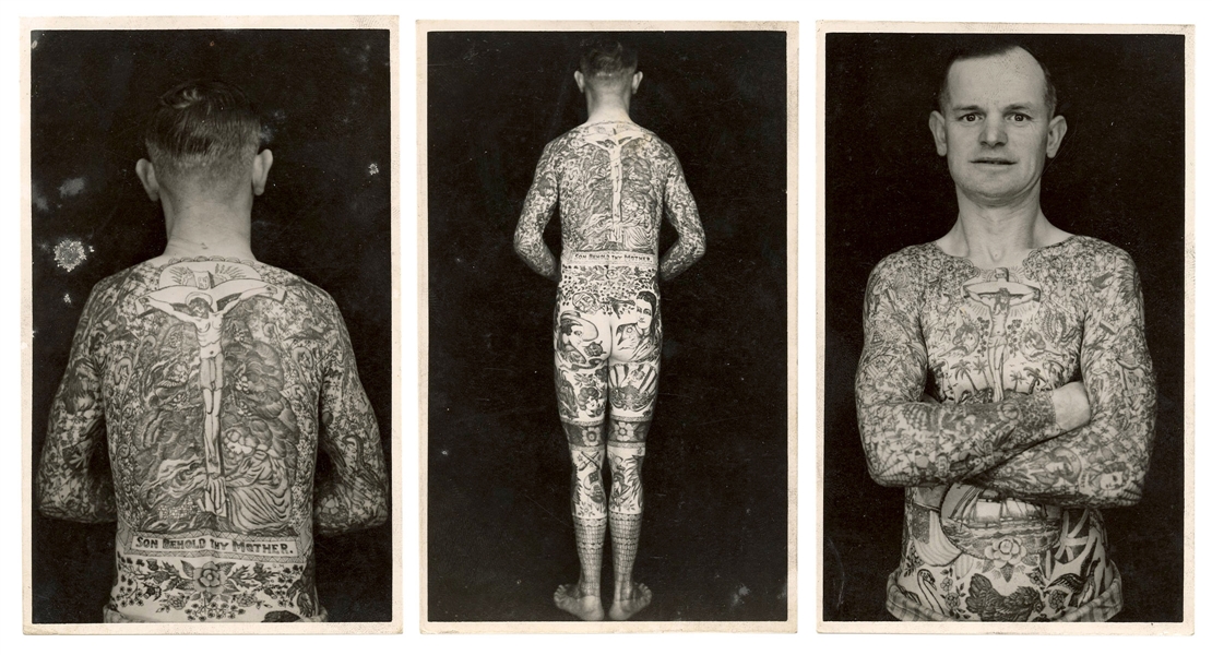 “The Famous Tattooed Man” Photo Postcards.