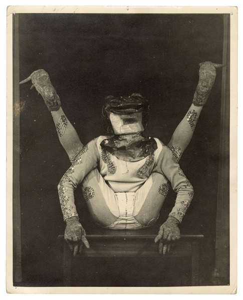 Photograph of a Contortionist in Bizarre Costume.